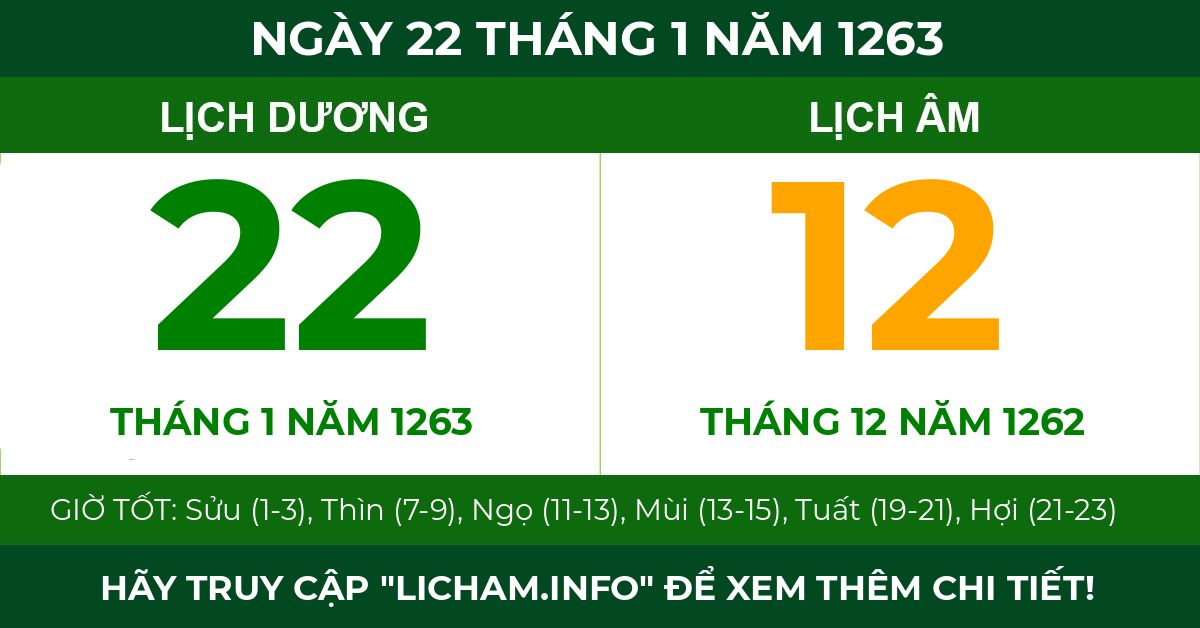lịch âm ngày 22 tháng 1 năm 1263