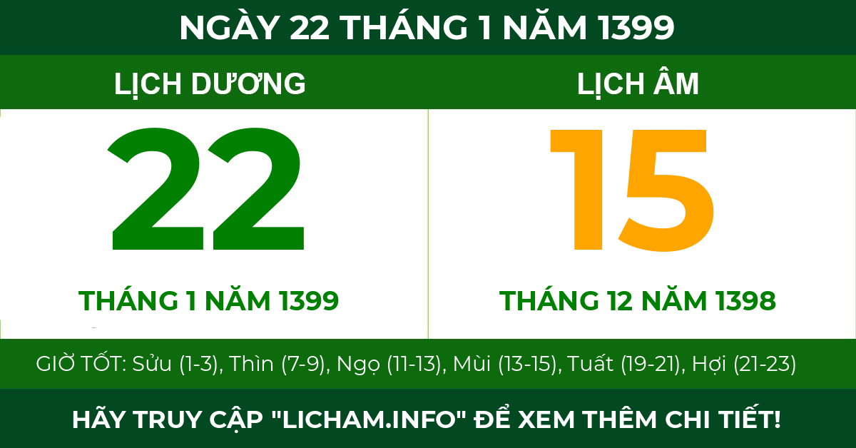 lịch âm ngày 22 tháng 1 năm 1399