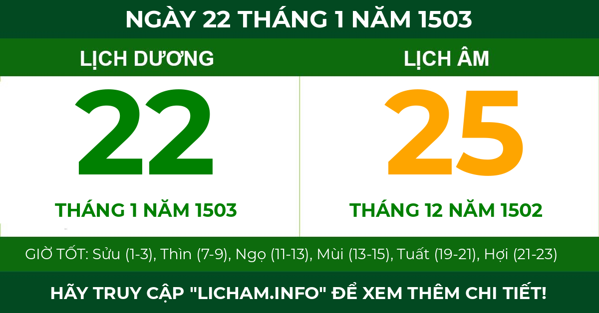 lịch âm ngày 22 tháng 1 năm 1503