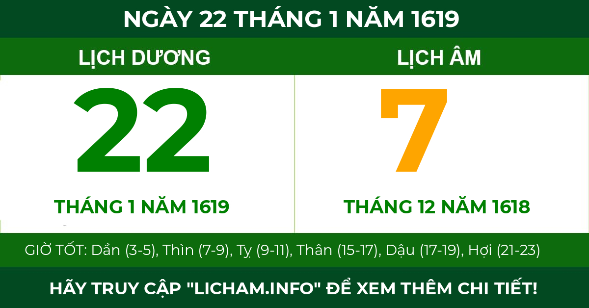 lịch âm ngày 22 tháng 1 năm 1619