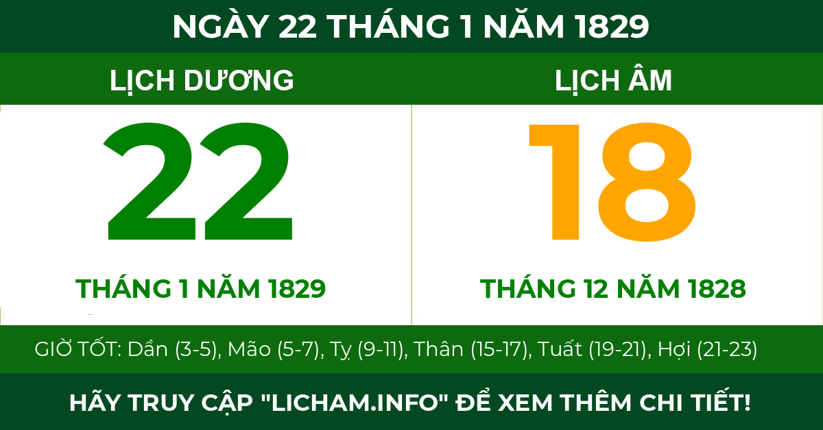 lịch âm ngày 22 tháng 1 năm 1829