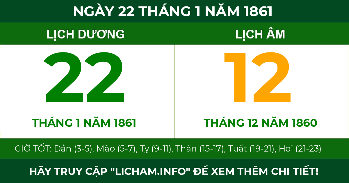 lịch âm ngày 22 tháng 1 năm 1861