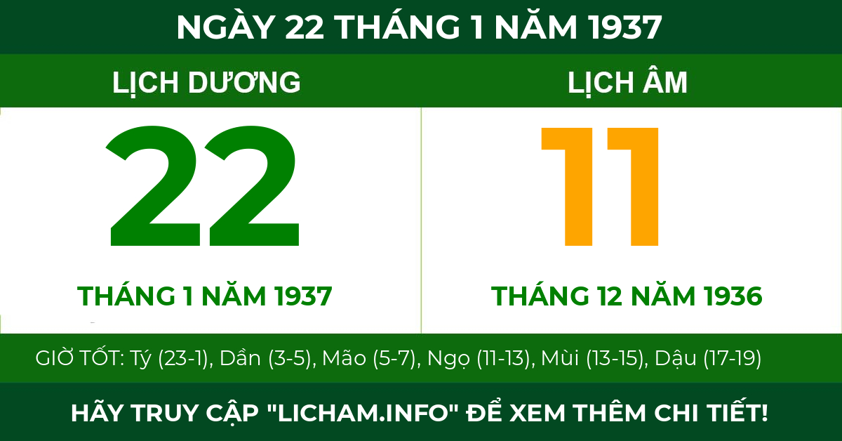 lịch âm ngày 22 tháng 1 năm 1937