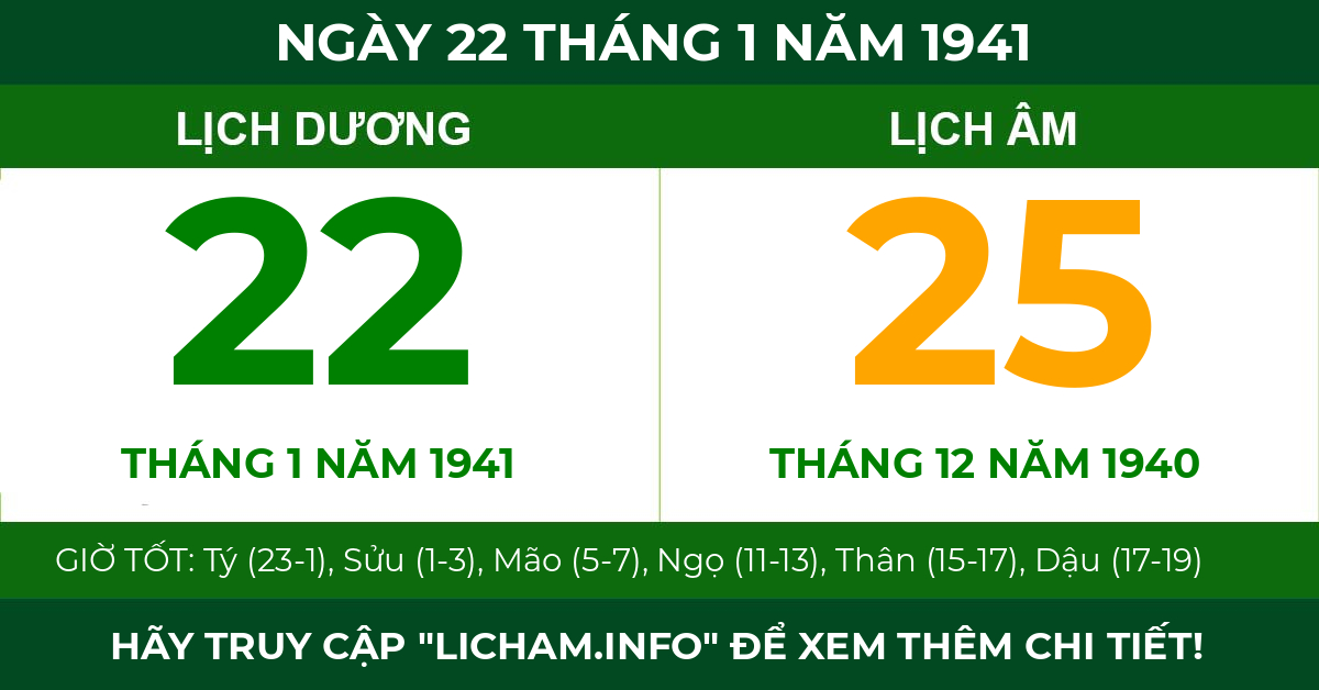 lịch âm ngày 22 tháng 1 năm 1941