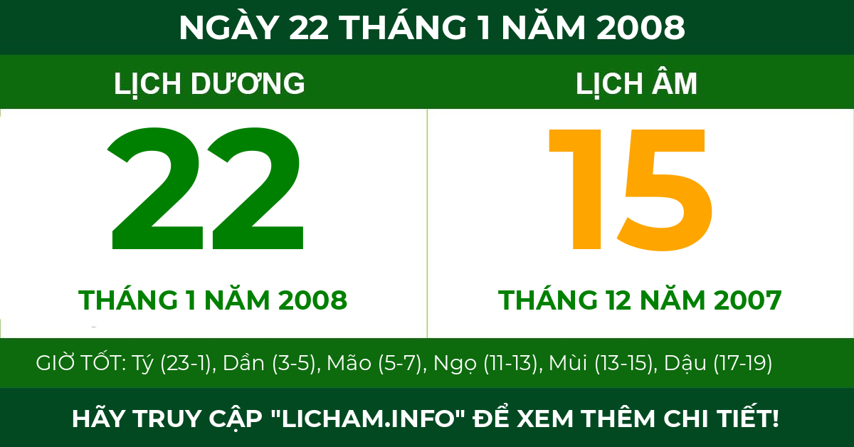 lịch âm ngày 22 tháng 1 năm 2008
