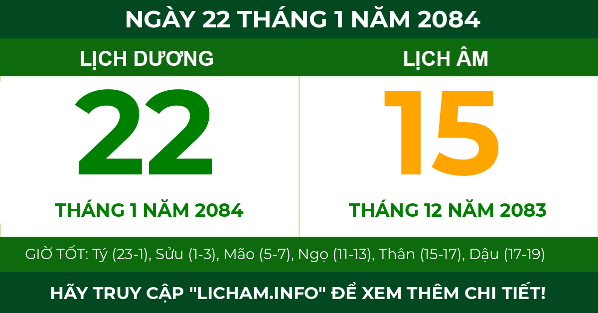 lịch âm ngày 22 tháng 1 năm 2084