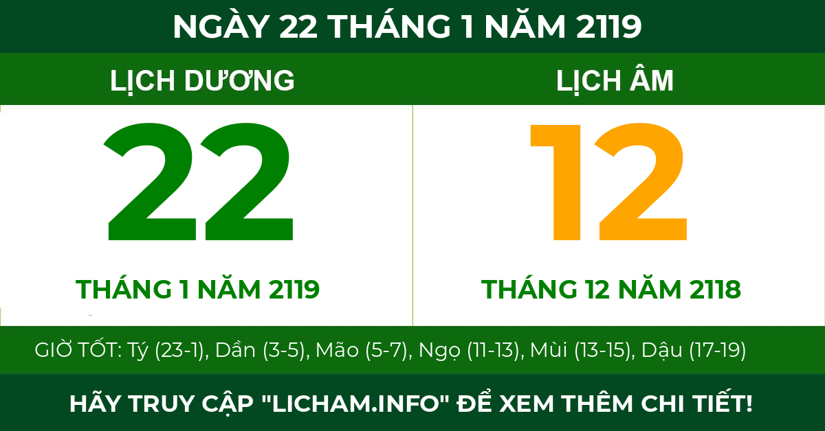 lịch âm ngày 22 tháng 1 năm 2119