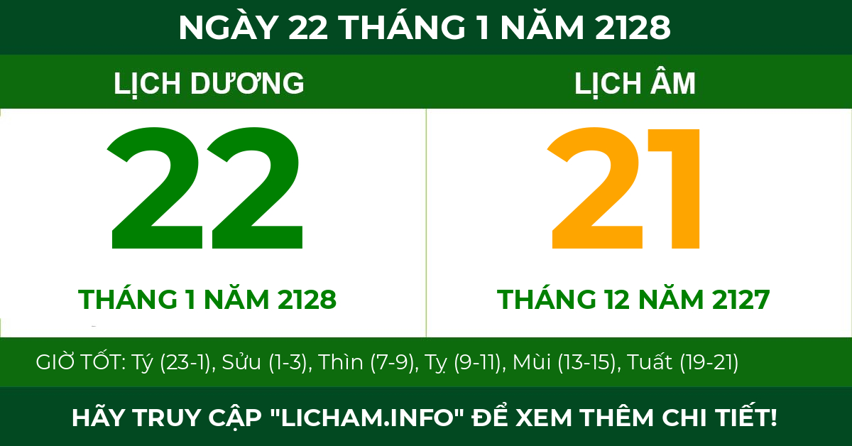 lịch âm ngày 22 tháng 1 năm 2128