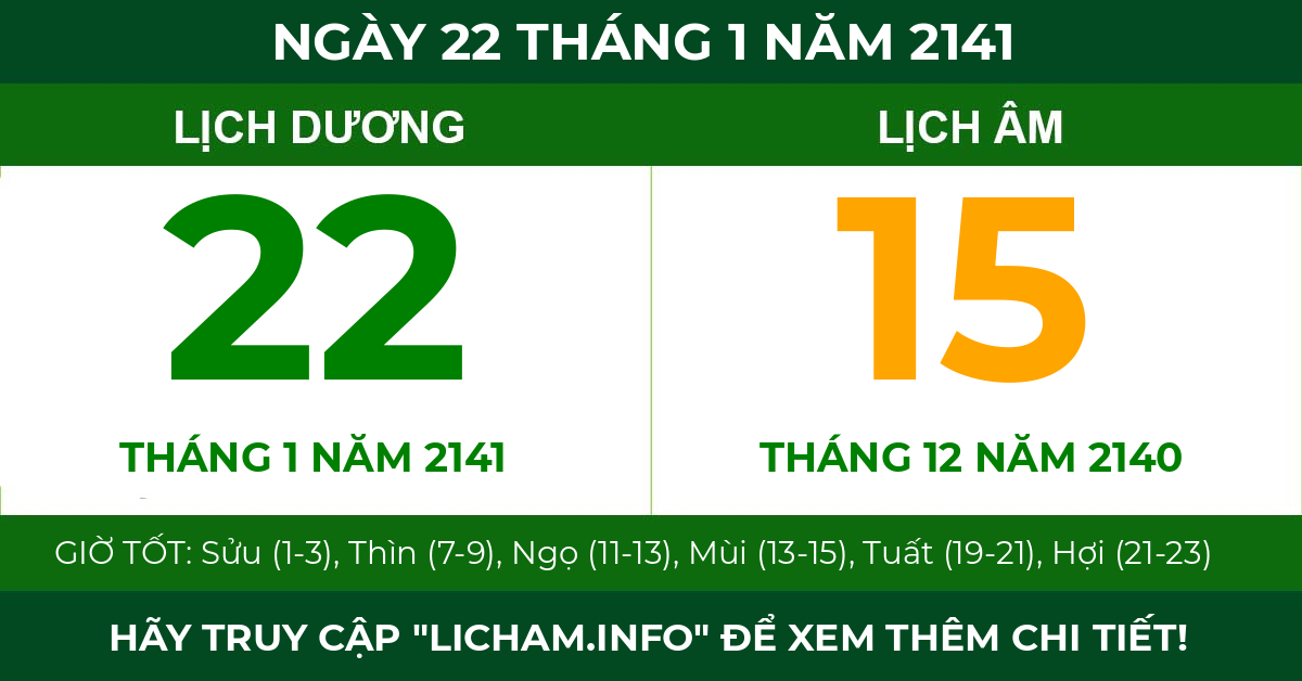 lịch âm ngày 22 tháng 1 năm 2141