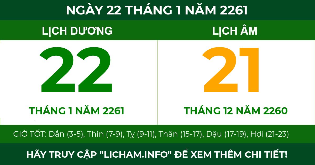 lịch âm ngày 22 tháng 1 năm 2261