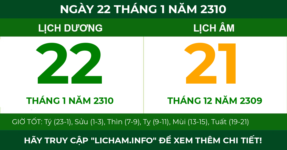 lịch âm ngày 22 tháng 1 năm 2310