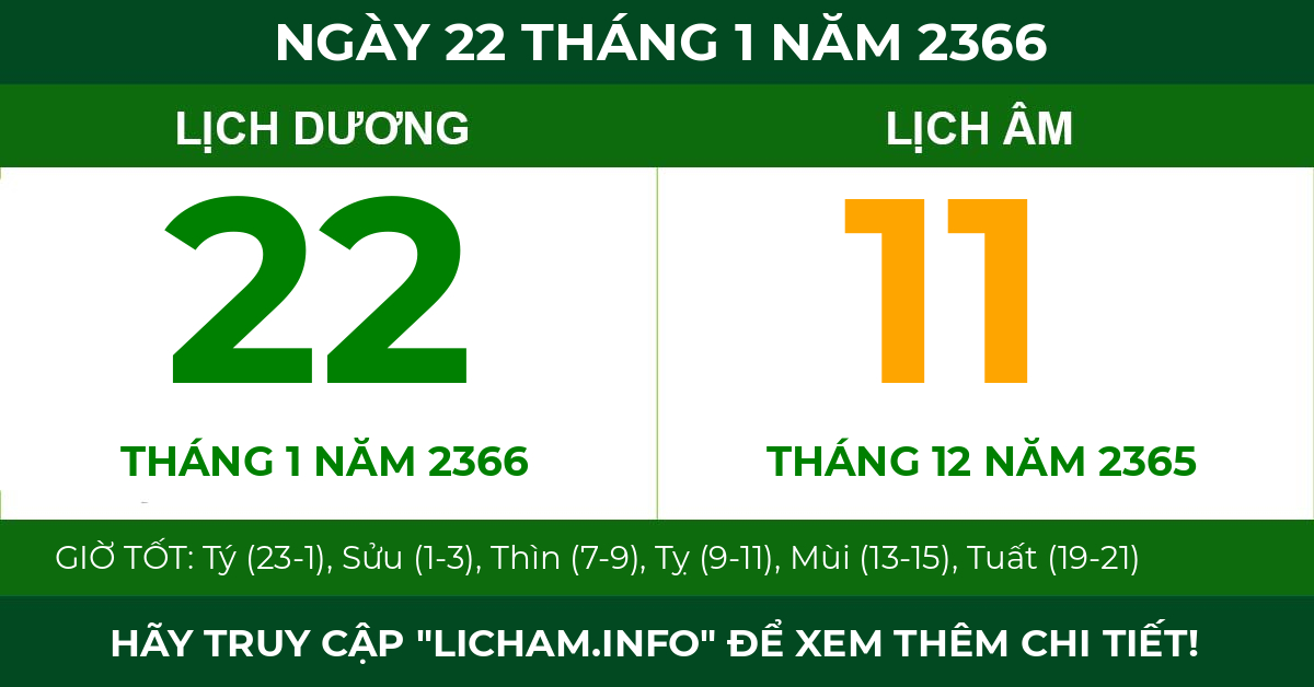 lịch âm ngày 22 tháng 1 năm 2366