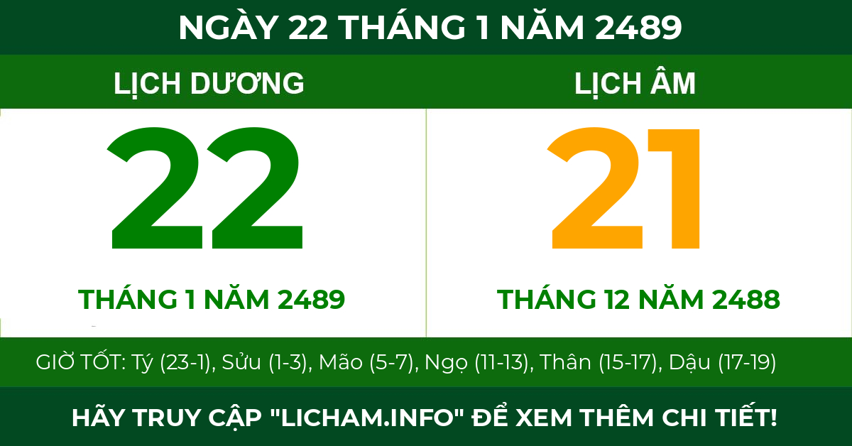lịch âm ngày 22 tháng 1 năm 2489