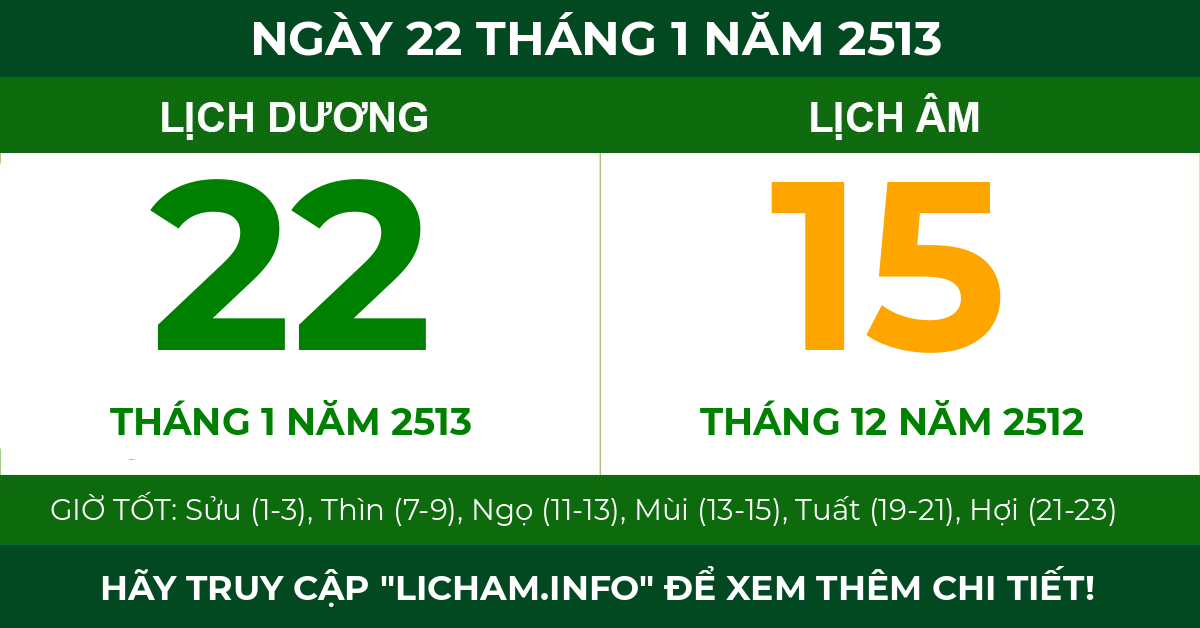 lịch âm ngày 22 tháng 1 năm 2513