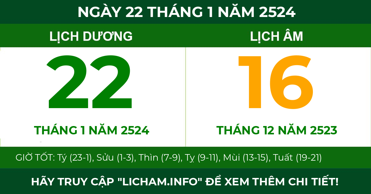 lịch âm ngày 22 tháng 1 năm 2524