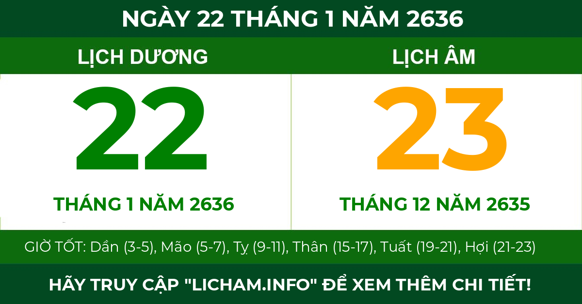 lịch âm ngày 22 tháng 1 năm 2636