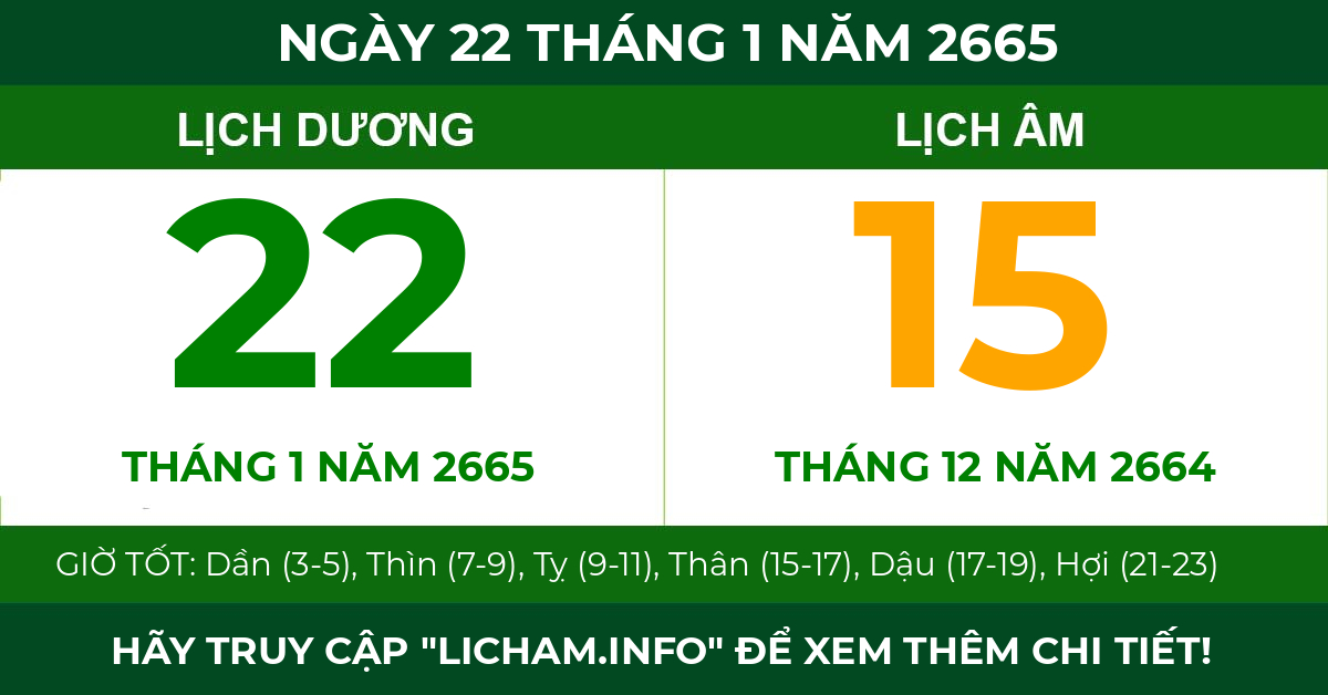lịch âm ngày 22 tháng 1 năm 2665