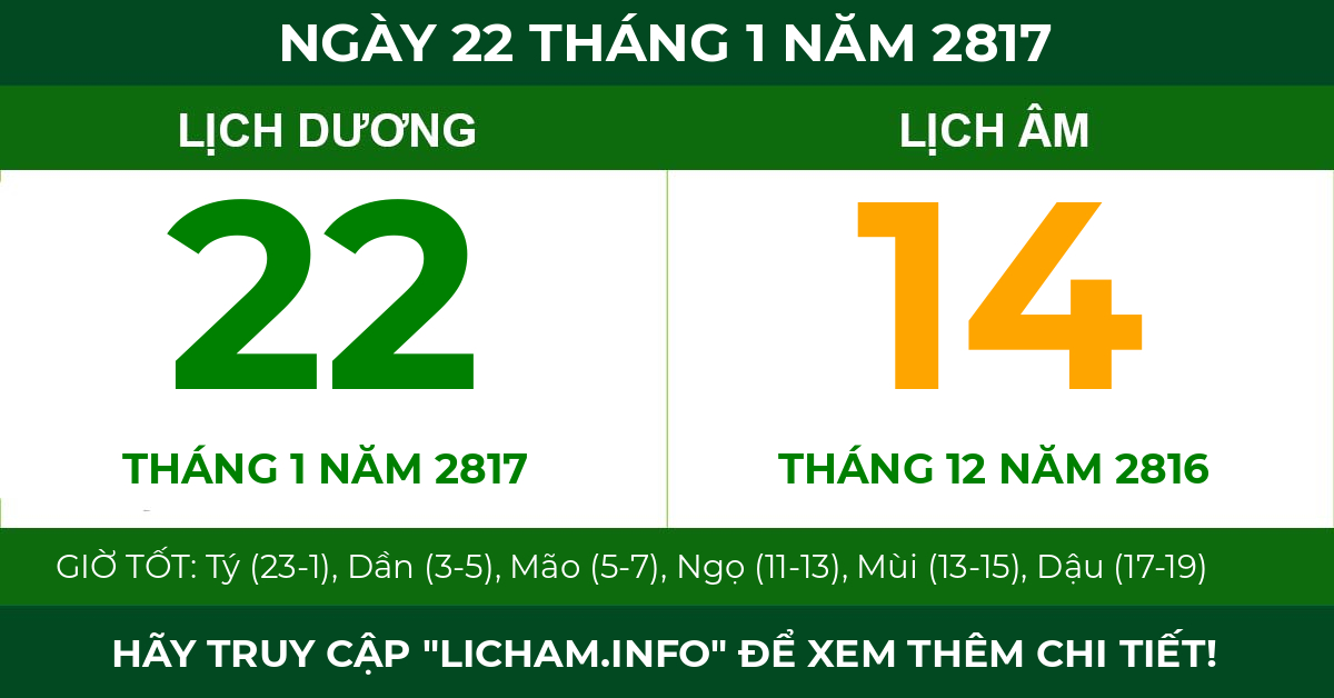 lịch âm ngày 22 tháng 1 năm 2817