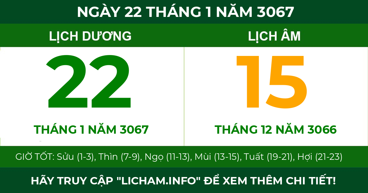 lịch âm ngày 22 tháng 1 năm 3067