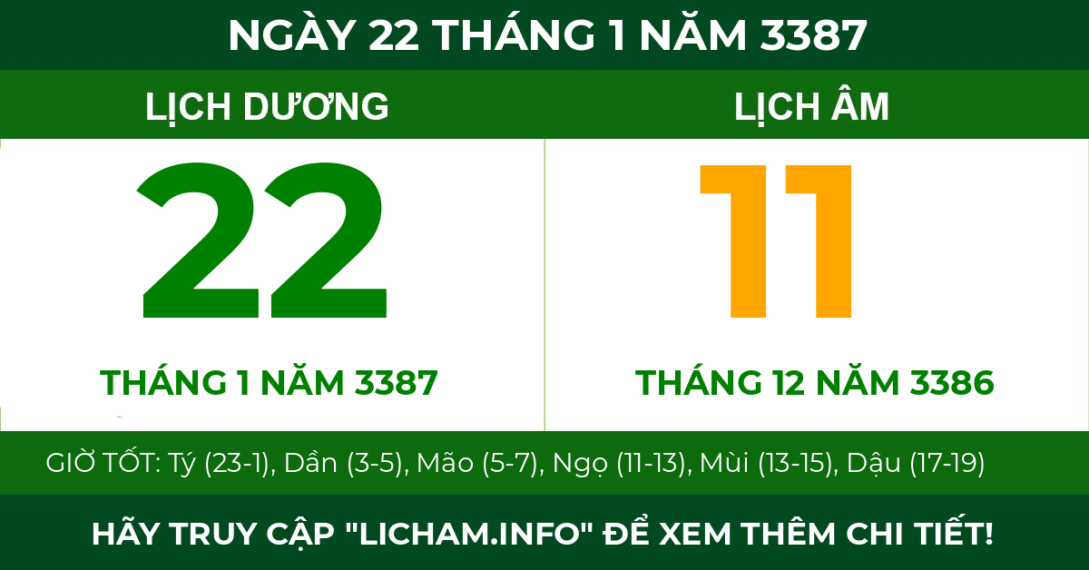 lịch âm ngày 22 tháng 1 năm 3387