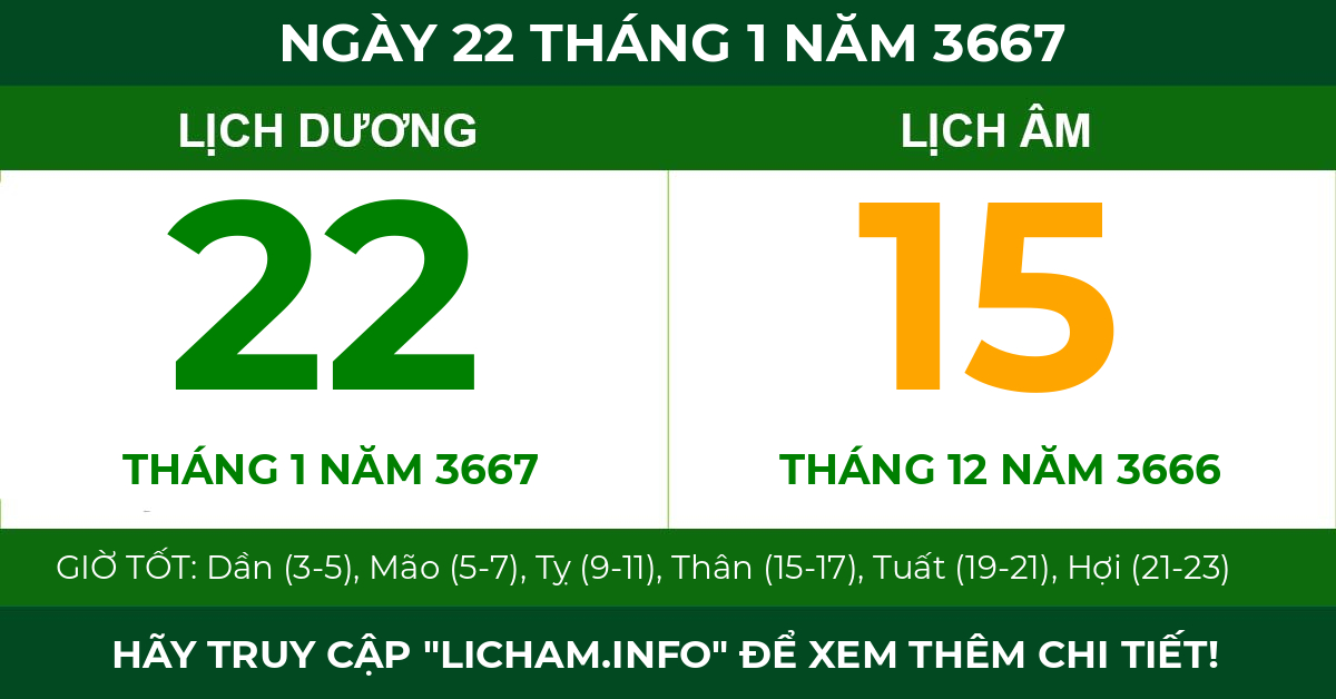 lịch âm ngày 22 tháng 1 năm 3667