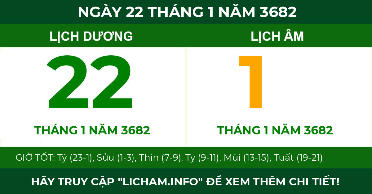 lịch âm ngày 22 tháng 1 năm 3682