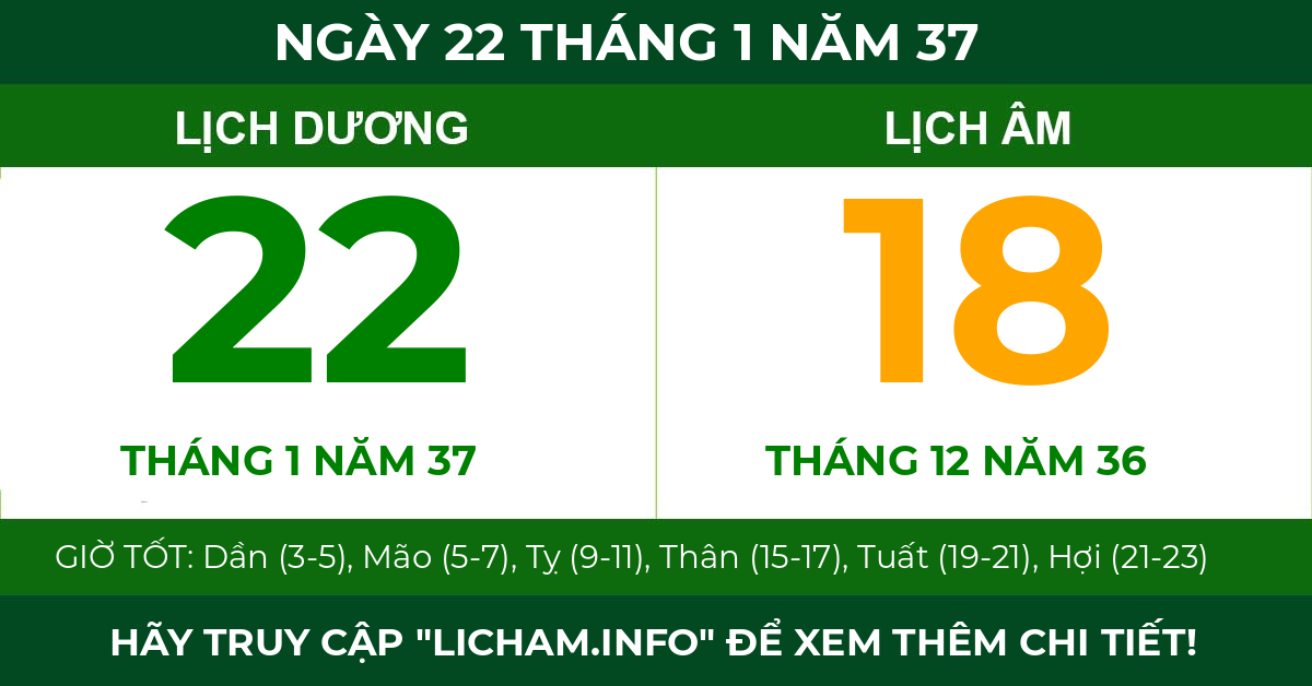 lịch âm ngày 22 tháng 1 năm 37