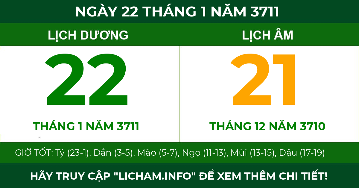 lịch âm ngày 22 tháng 1 năm 3711