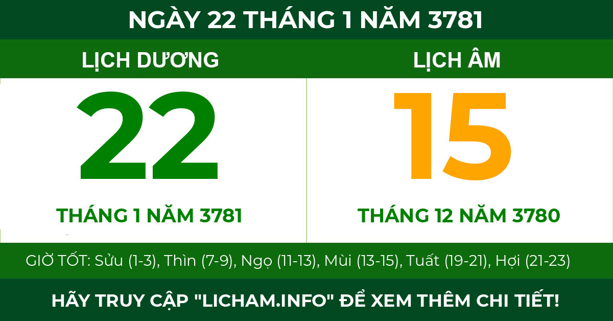 lịch âm ngày 22 tháng 1 năm 3781