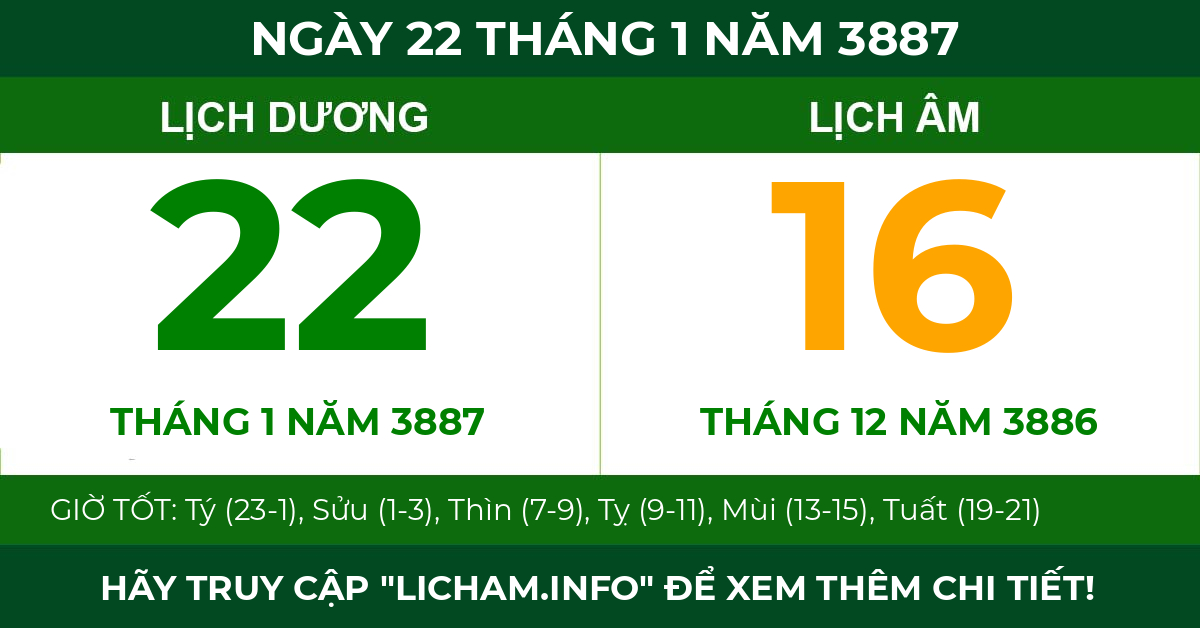 lịch âm ngày 22 tháng 1 năm 3887