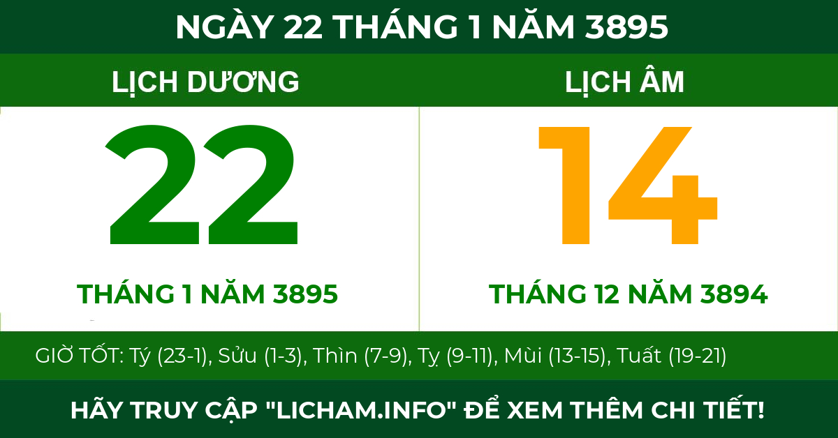 lịch âm ngày 22 tháng 1 năm 3895