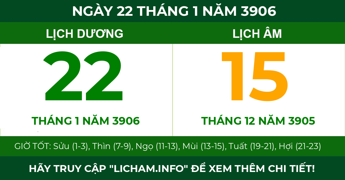 lịch âm ngày 22 tháng 1 năm 3906