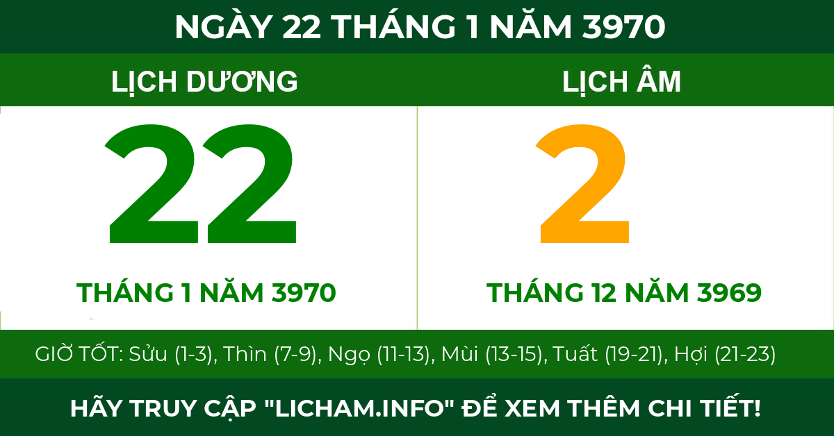lịch âm ngày 22 tháng 1 năm 3970