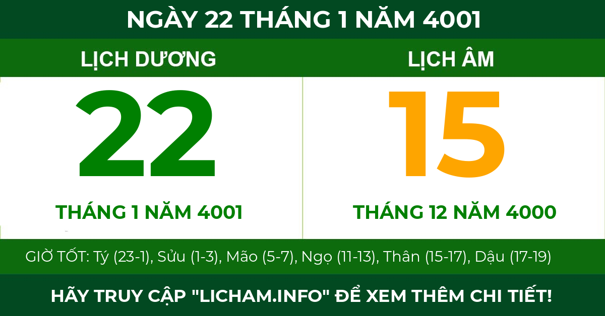 lịch âm ngày 22 tháng 1 năm 4001