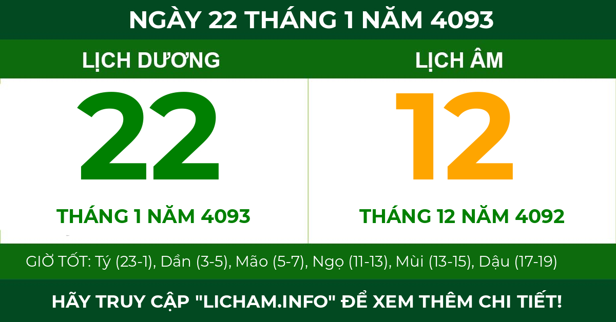 lịch âm ngày 22 tháng 1 năm 4093