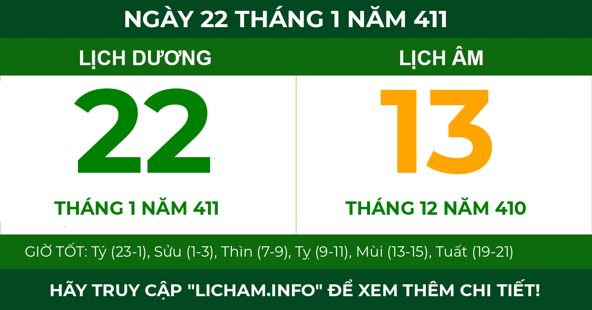 lịch âm ngày 22 tháng 1 năm 411