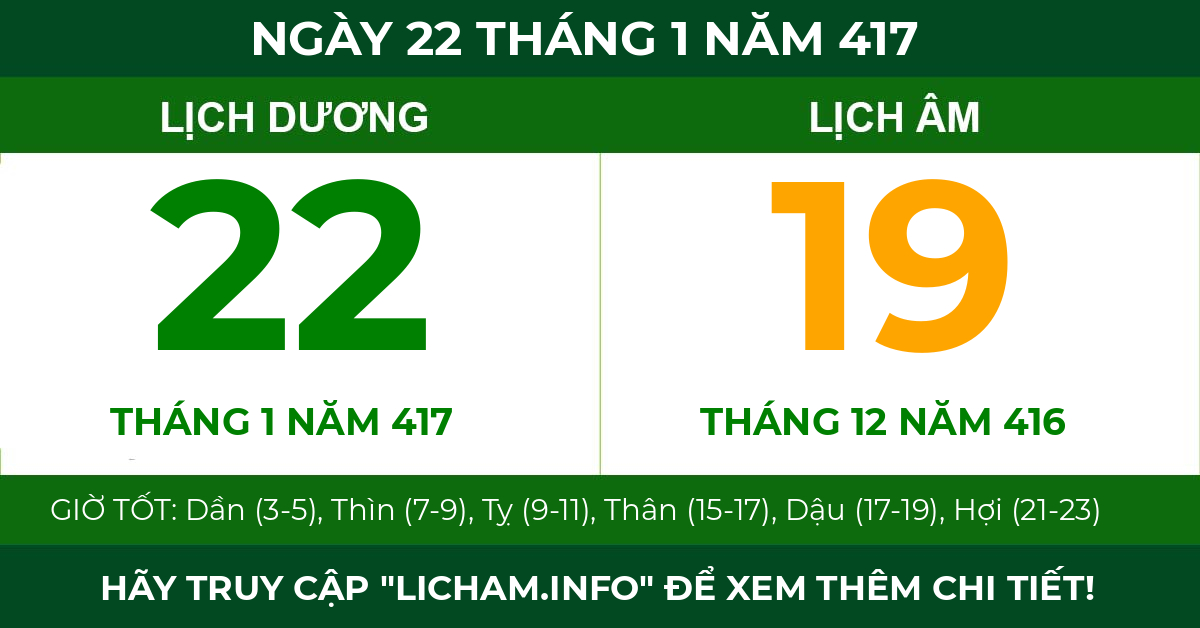 lịch âm ngày 22 tháng 1 năm 417