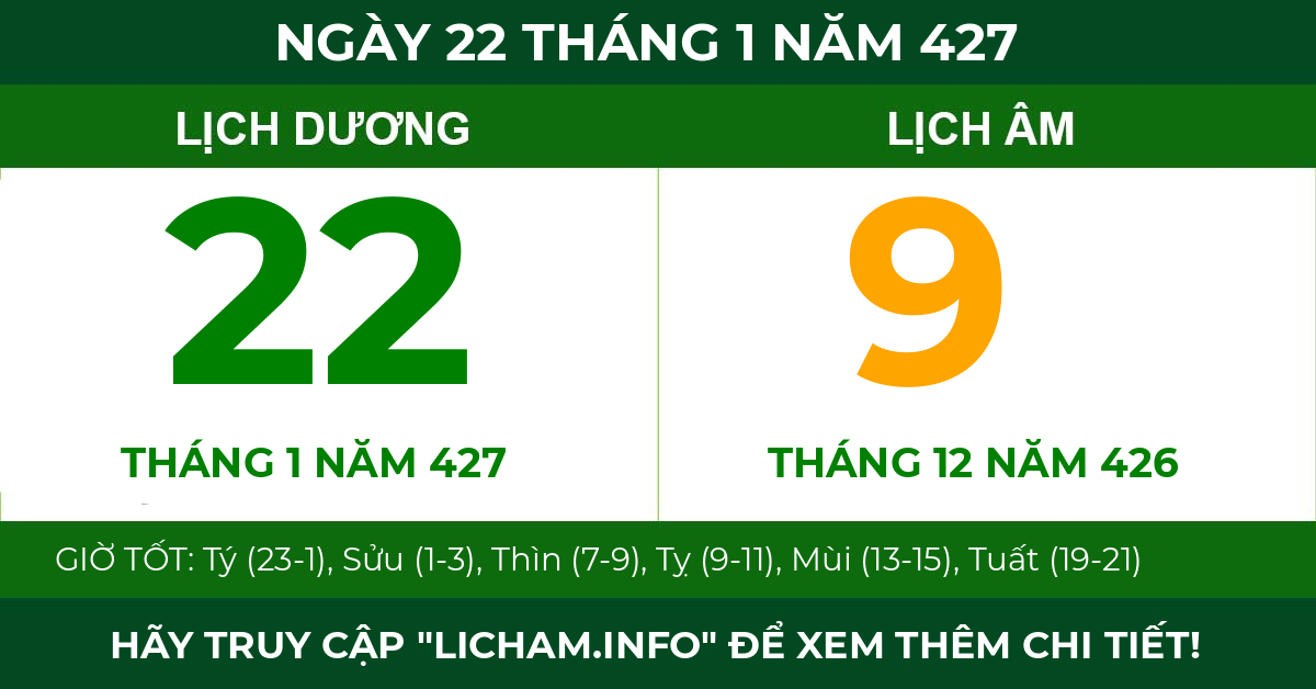 lịch âm ngày 22 tháng 1 năm 427