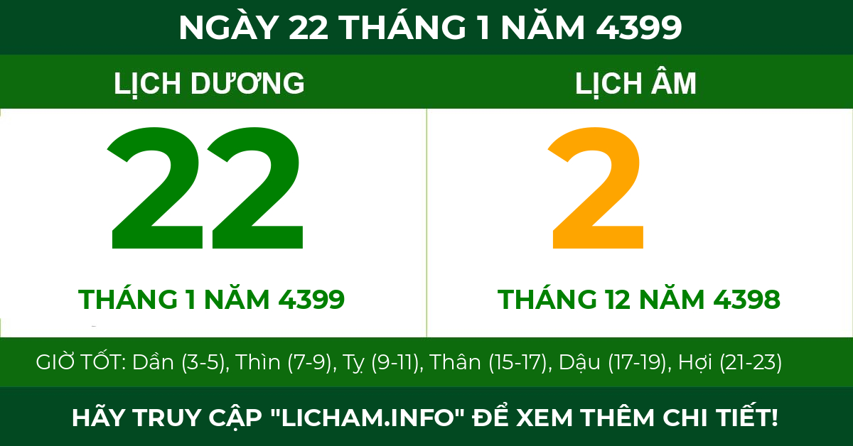 lịch âm ngày 22 tháng 1 năm 4399
