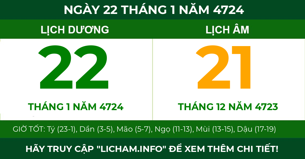 lịch âm ngày 22 tháng 1 năm 4724