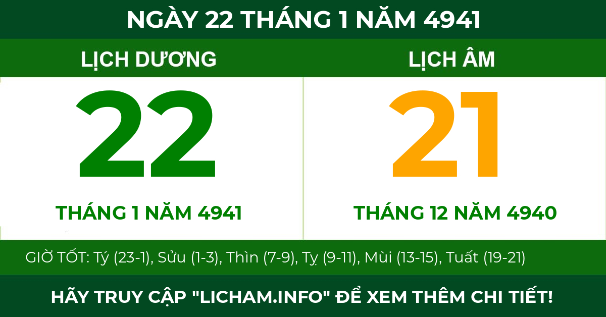 lịch âm ngày 22 tháng 1 năm 4941