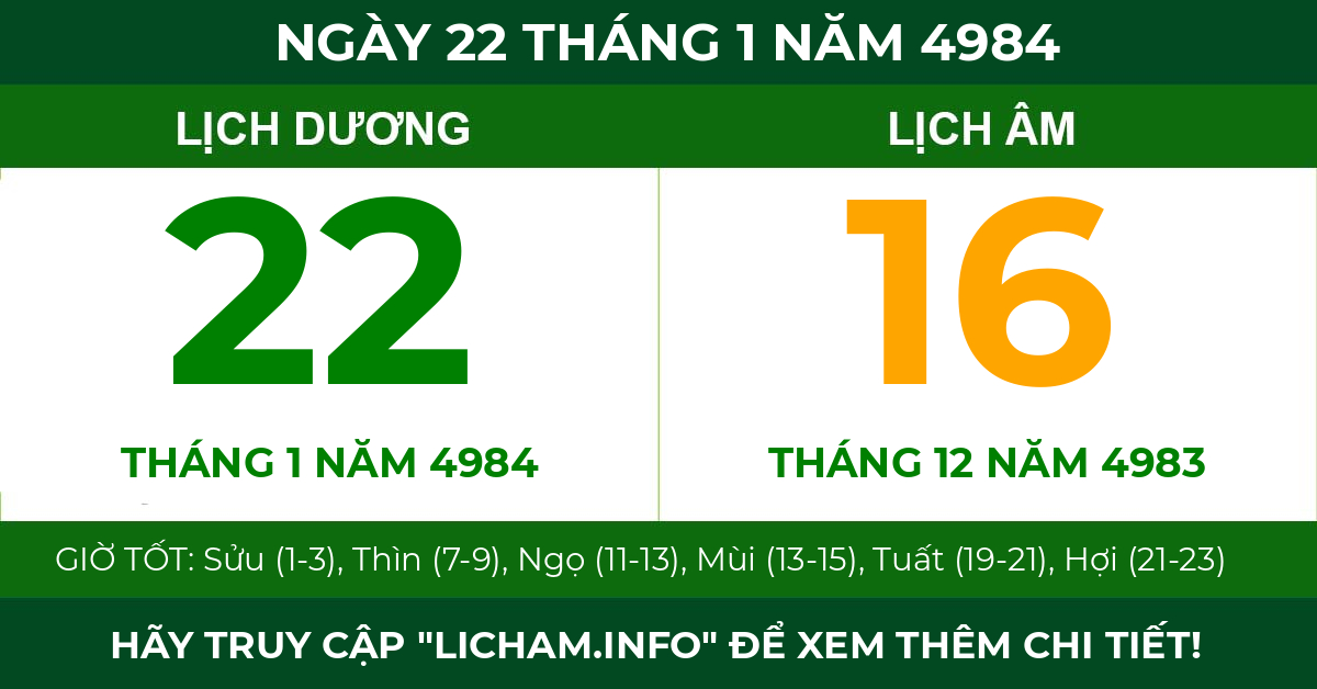 lịch âm ngày 22 tháng 1 năm 4984
