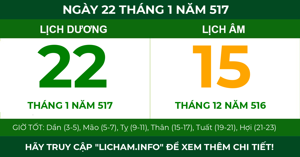lịch âm ngày 22 tháng 1 năm 517