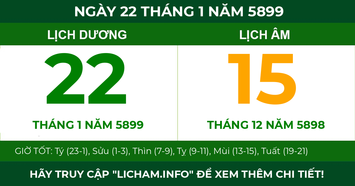 lịch âm ngày 22 tháng 1 năm 5899