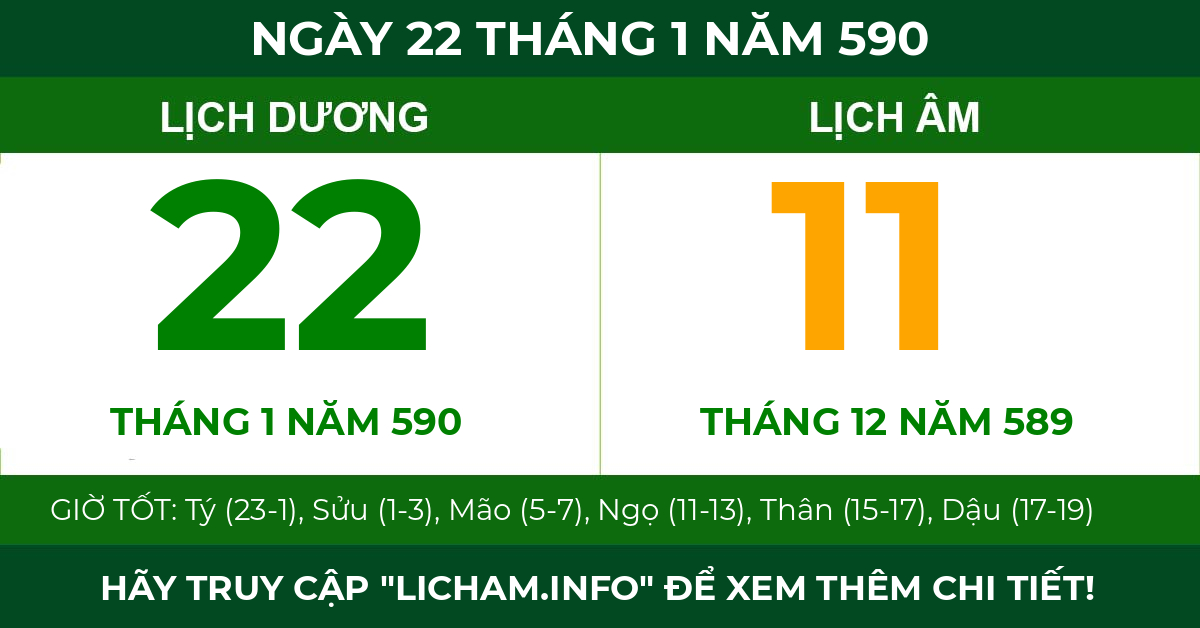 lịch âm ngày 22 tháng 1 năm 590