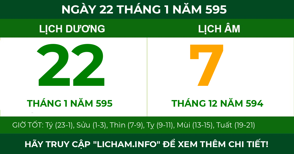 lịch âm ngày 22 tháng 1 năm 595