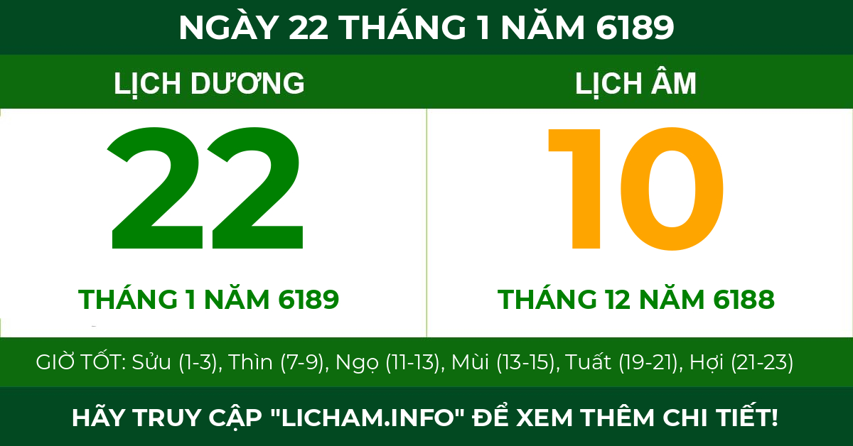 lịch âm ngày 22 tháng 1 năm 6189