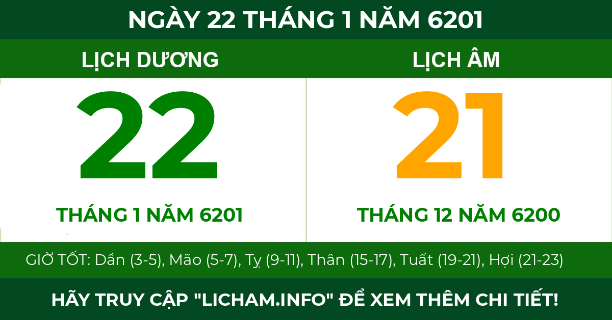 lịch âm ngày 22 tháng 1 năm 6201