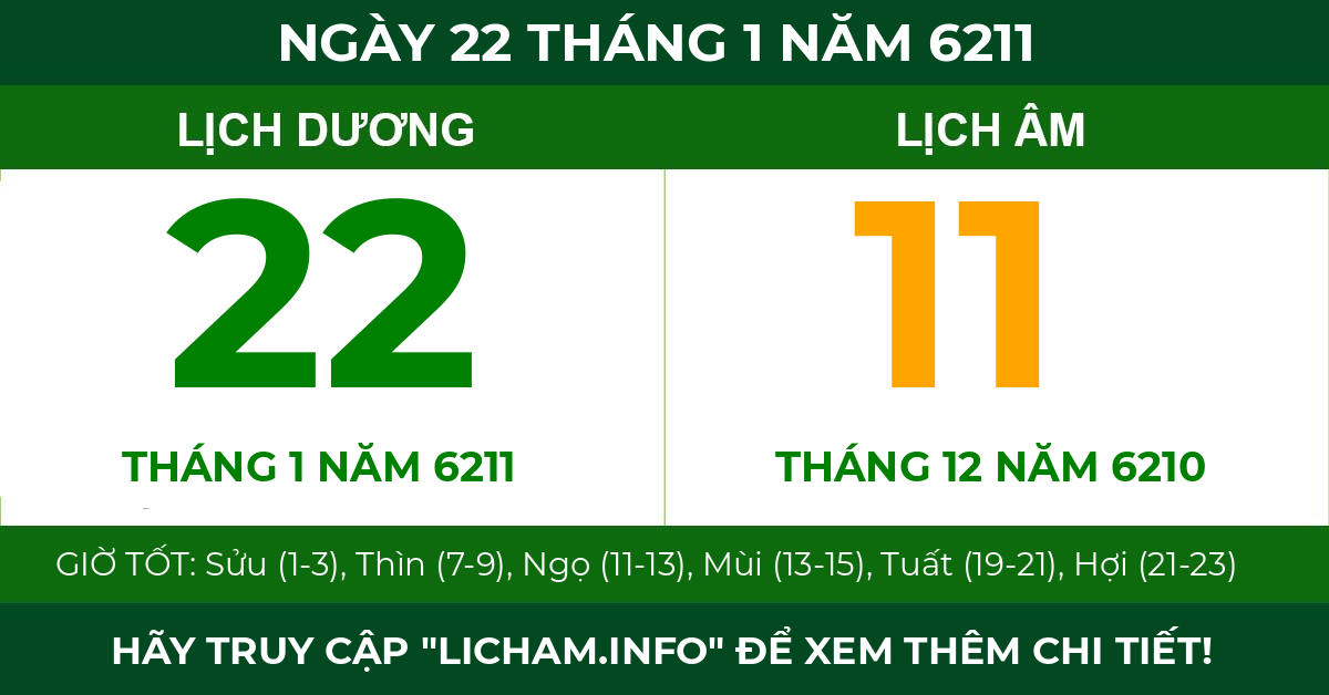 lịch âm ngày 22 tháng 1 năm 6211