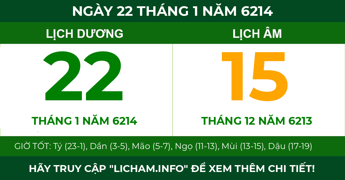 lịch âm ngày 22 tháng 1 năm 6214
